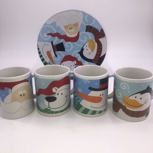 Christmas Mugs Set of 4 in Collectors Tin by Winter Wonderland Coffee Cocoa Cups